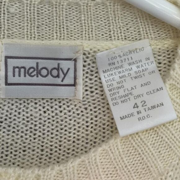 Vintage cream Melody Embroidered flower cardigan size 42 fits XL - Picture 6 of 8